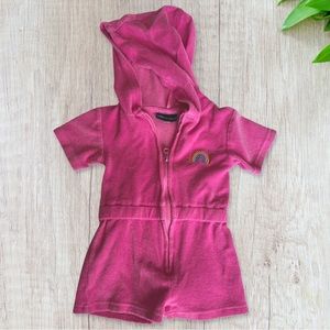 Andy & Evan pink terry hooded cover up romper with rainbow embroidery size 3T